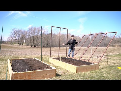 Building our Vegetable Trellis for Cucumbers, Pole Beans, and Tomatoes!