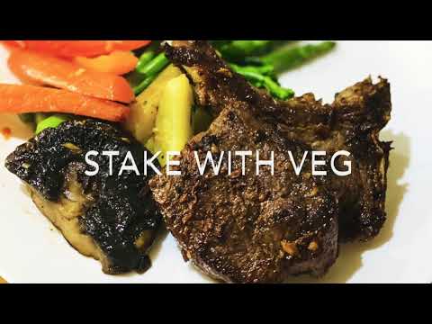 Stake with vegetables